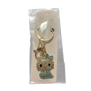 FASHION JEWELRY KITTY SPARKLE KEYCHAIN WITH BLUE BOW